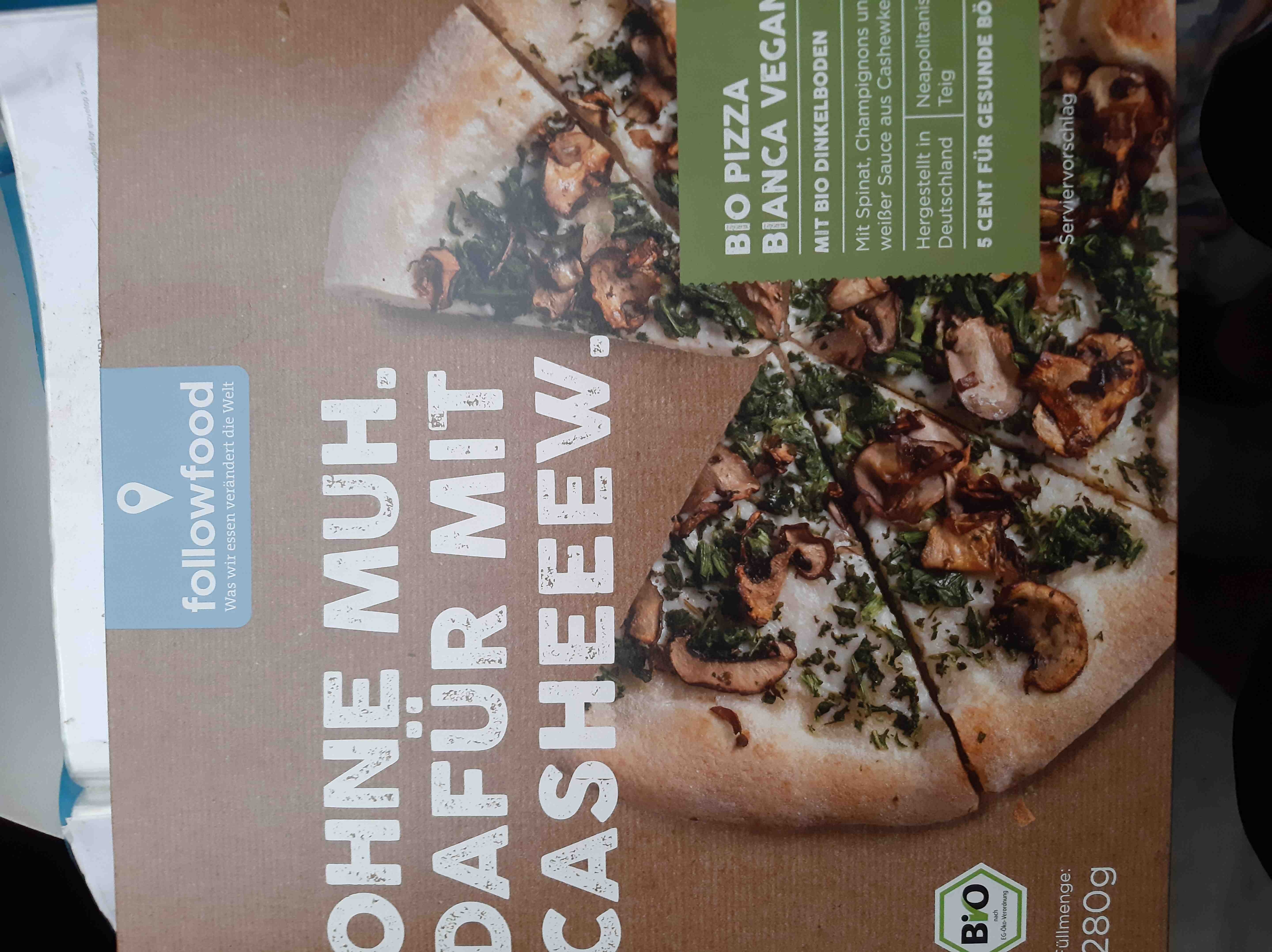 Bio Pizza Bianca Vegan 4250073459984 Pizza belegt mit vebaner weißer Sauce  auf  Cashewkernbasis, Spinat und Champignons