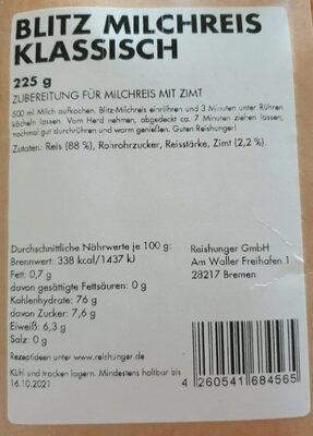 Blitz Milchreis Klassisch