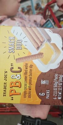 "PB&C" Crispy cocoa creme filled wafer sticks with peanut butter dip