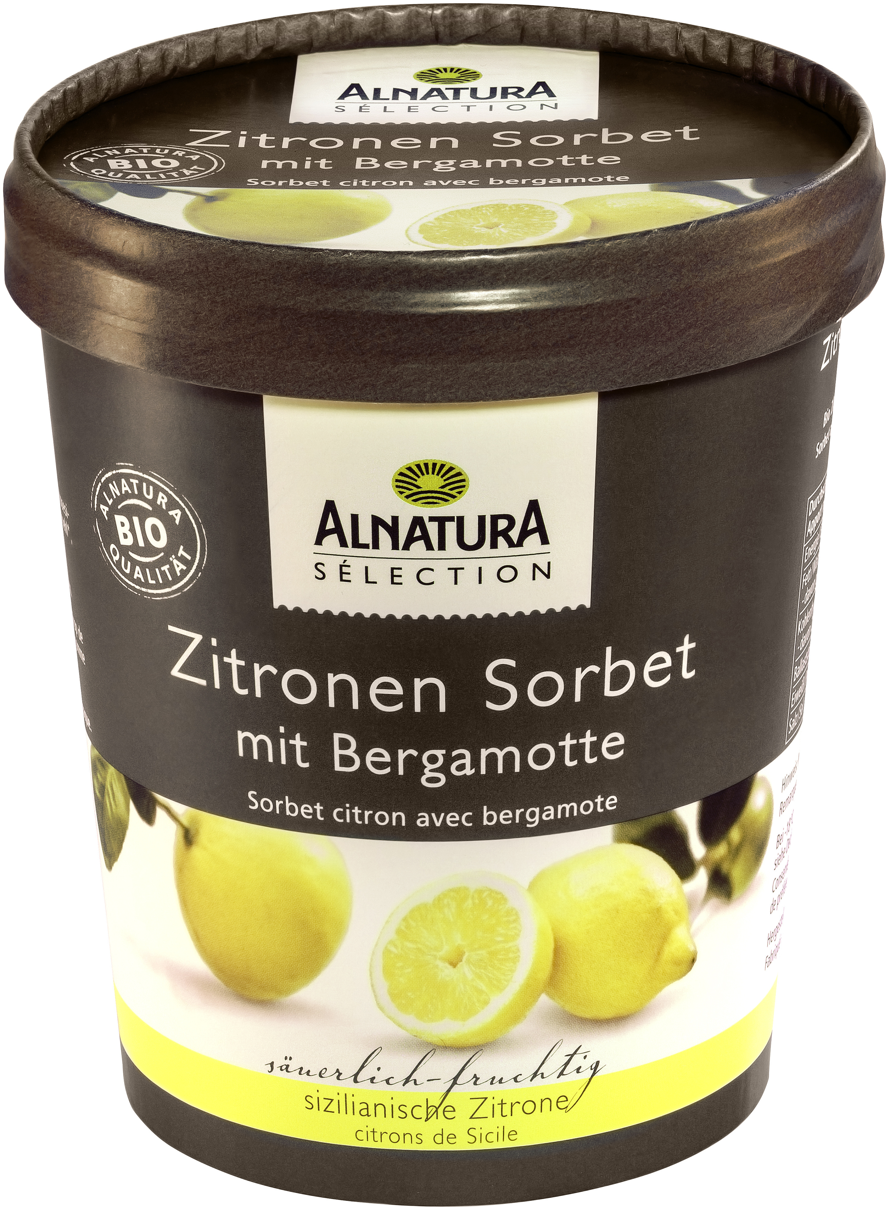 Alnatura Zitronen Sorbet (TK) 4104420223790 Sorbet aus dem Saft sizilianischer Zitronen; mit Bergamottöl verfeinert